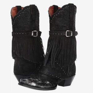 Dan Post Black Bed of Roses Western Boots with Fringe